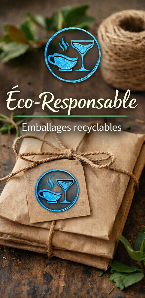 Colis kraft recyclable ficelé avec du raphia naturel et logo Greensip, illustrant l'engagement éco-responsable de la marque